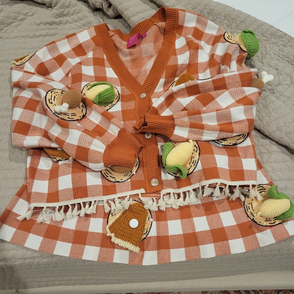 Queen Of Sparkles Checkered Cardigan Set